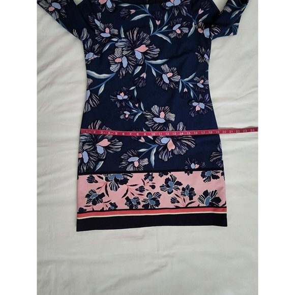 Vince Camuto Women's Floral Print 3/4 Sleeve Sheath Dress Navy Blue/Pink Size 8 - Picture 10 of 11